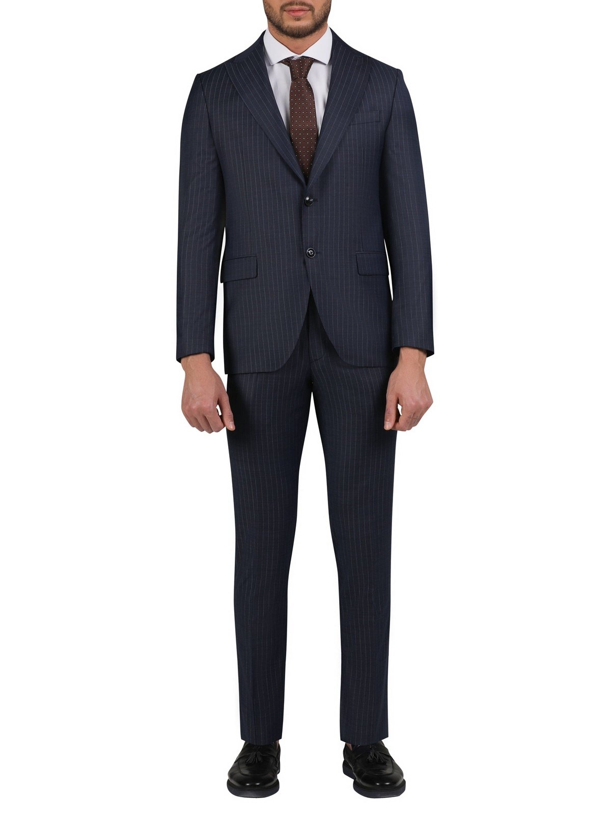 Di'nucci SUITS 36S Di'nucci Navy With Blue Stripe Peak Lapel Wool Suit