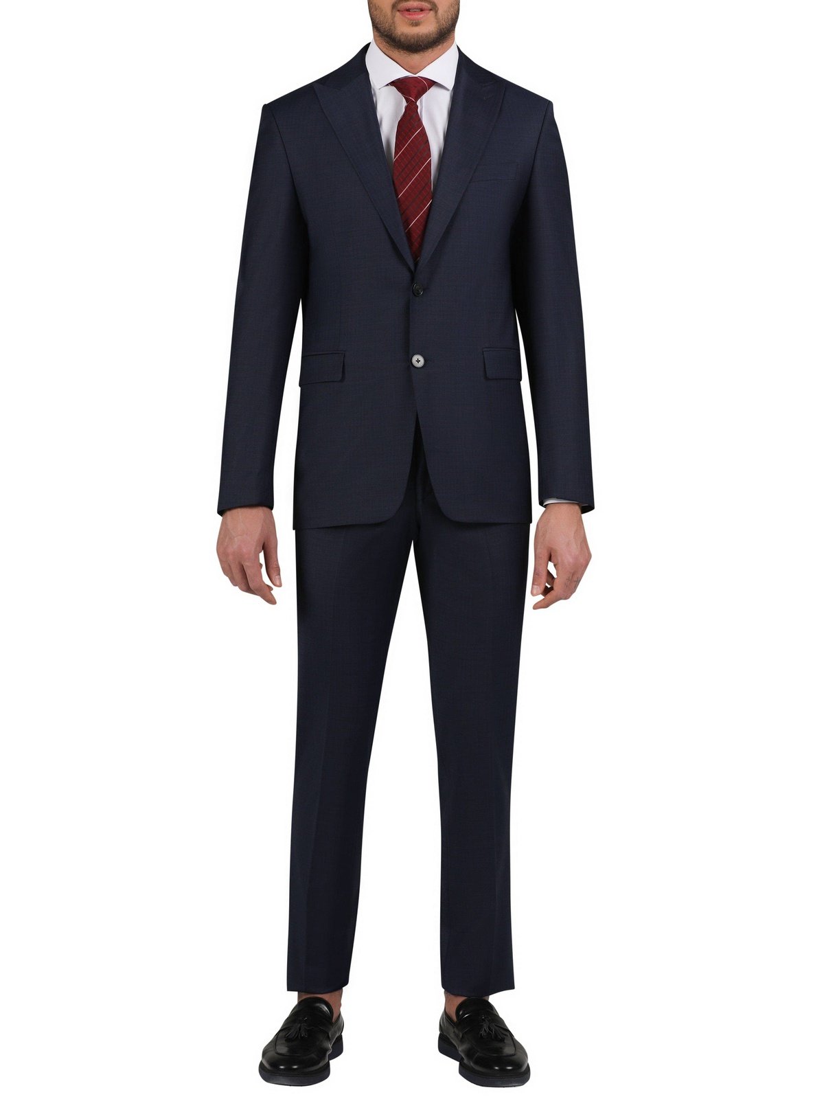 Di'nucci SUITS 36S Di'nucci Navy With Brown Windowpane Peak Lapel Wool Suit