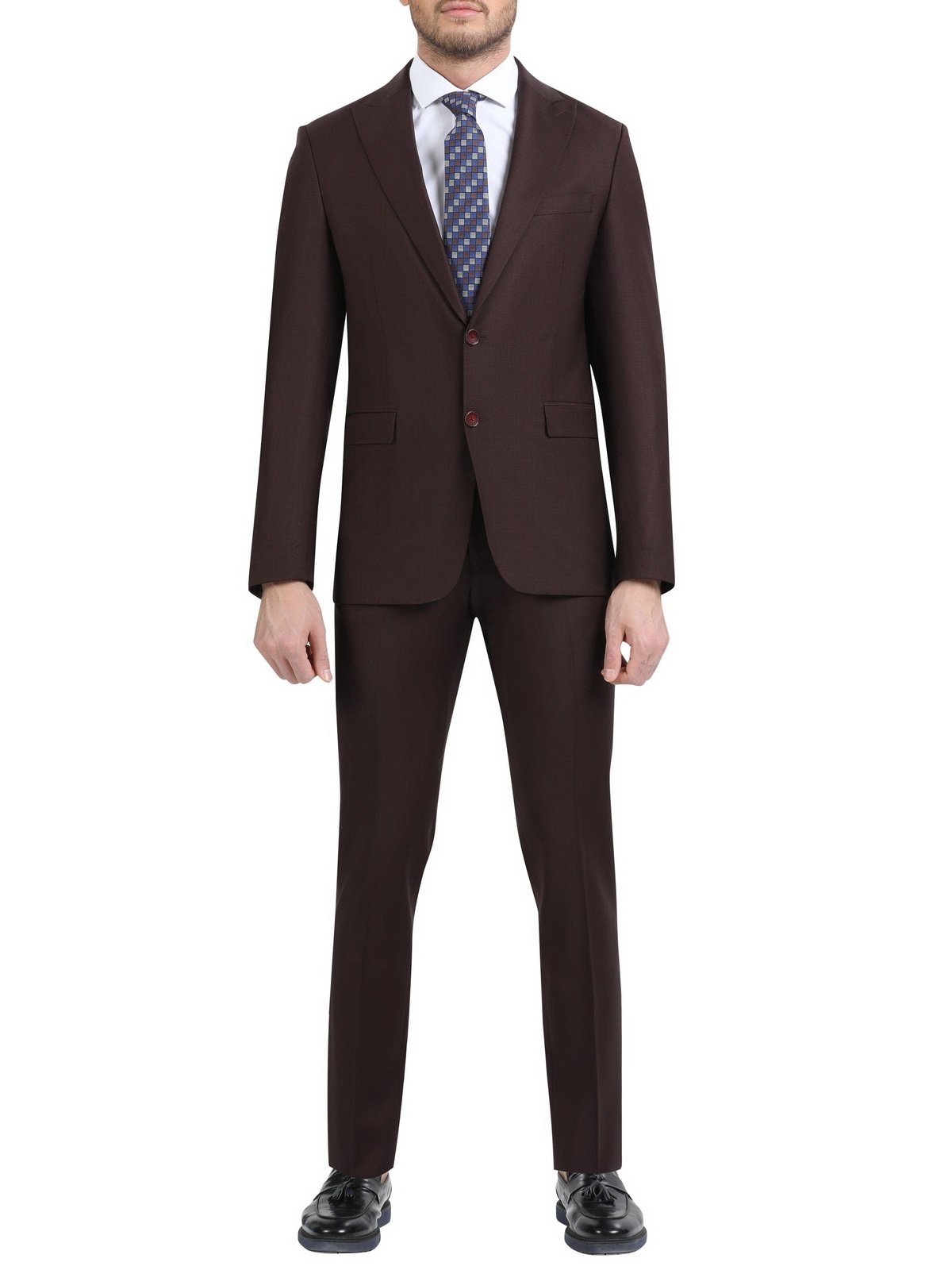 Di'nucci SUITS 38R Di'nucci Solid Burgundy Peak Lapel Wool Suit