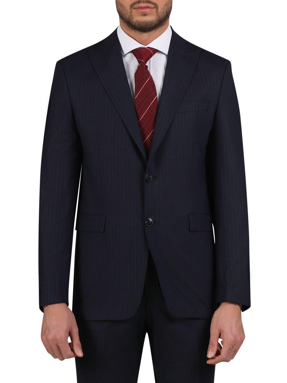 Di'nucci SUITS Di'nucci Navy Blue With Blue Stripe Peak Lapel Wool Suit