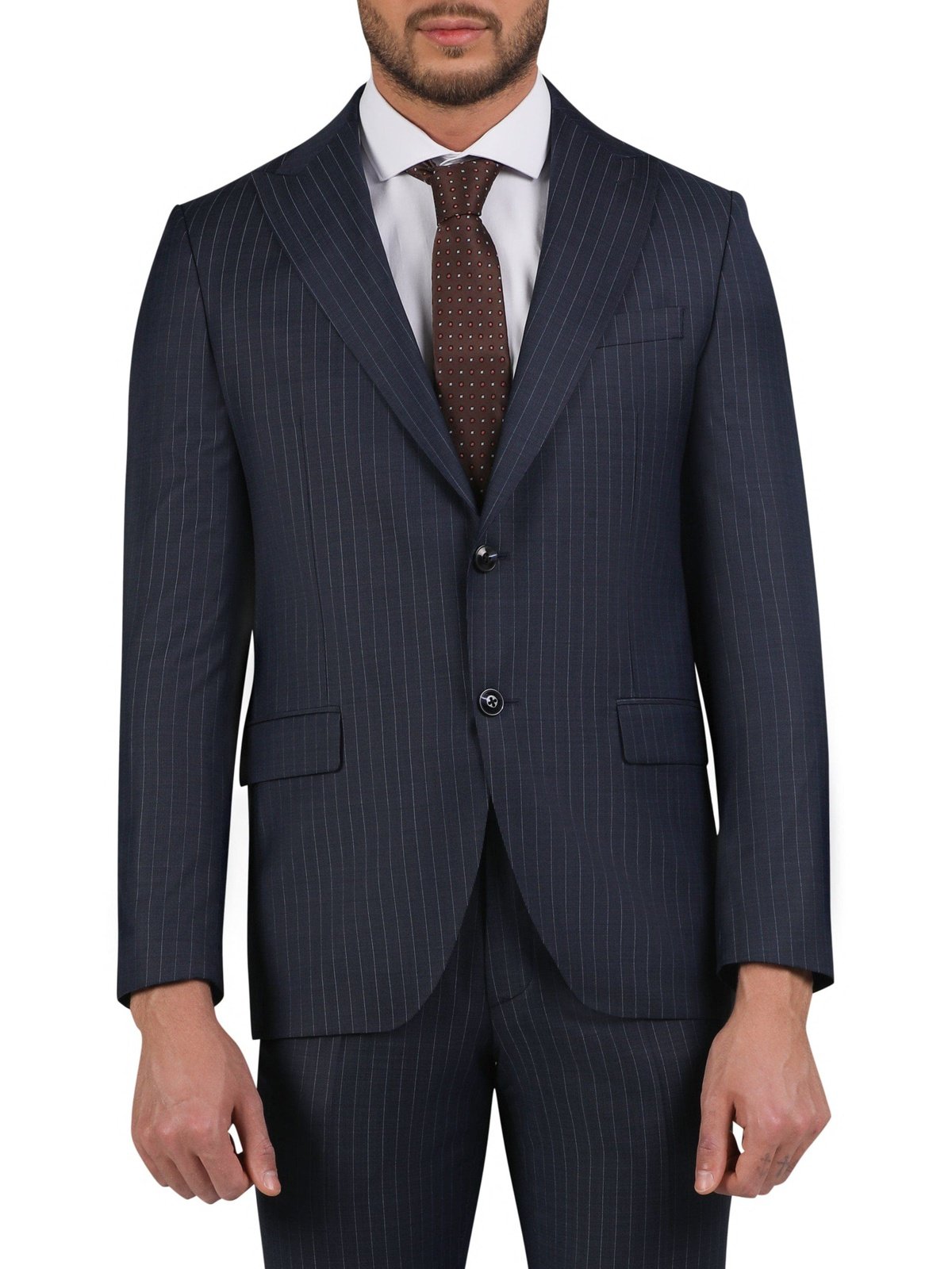 Di'nucci SUITS Di'nucci Navy With Blue Stripe Peak Lapel Wool Suit