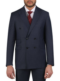 Thumbnail for Di'nucci SUITS Di'nucci Navy With Purple Pinstripe Double Breasted Peak Lapel Wool Suit