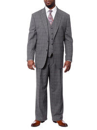 Thumbnail for Extrema Extrema Mens Gray Check Wool Blend 3 Piece Vested Regular Fit Suit