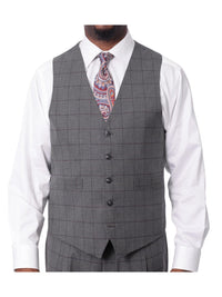 Thumbnail for Extrema Extrema Mens Gray Check Wool Blend 3 Piece Vested Regular Fit Suit