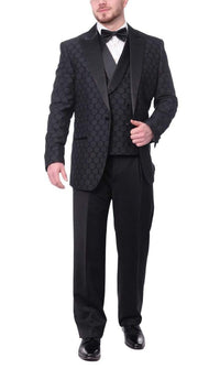 Thumbnail for Extrema TUXEDOS XL Extrema Mens Black Dots Cotton Blend Slim Fit 3 Piece Tuxedo With Peak Lapels