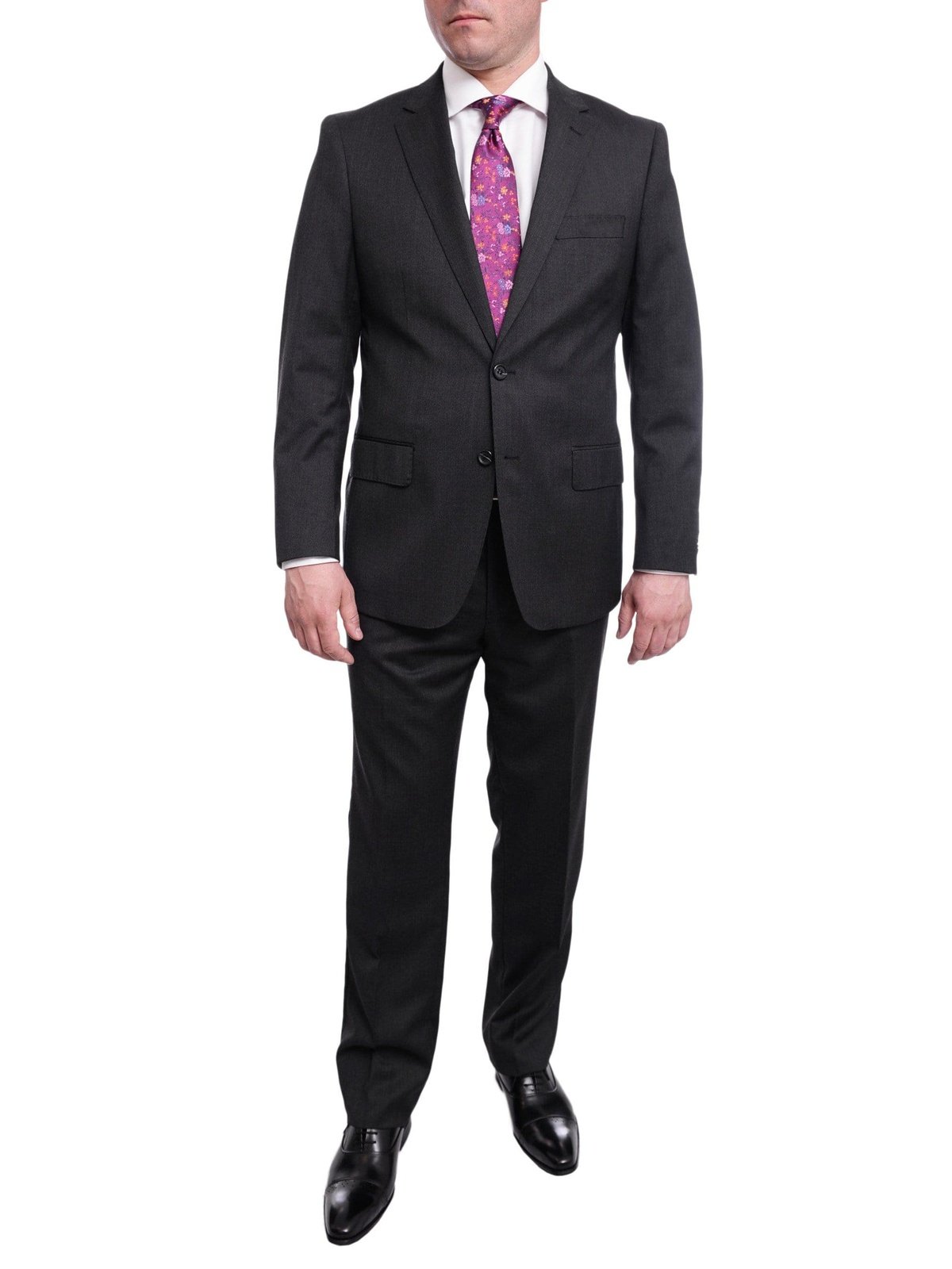 Giorgio Cosani TWO PIECE SUITS 40S Giorgio Cosani Regular Fit Solid Charcoal Gray Two Button Wool Cashmere Suit