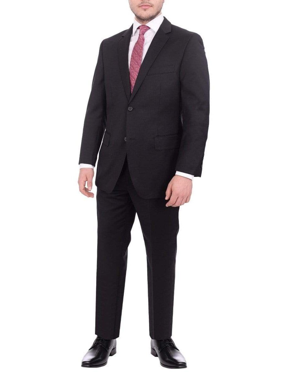 Giorgio Cosani TWO PIECE SUITS Giorgio Cosani Regular Fit Solid Black Two Button Wool Suit