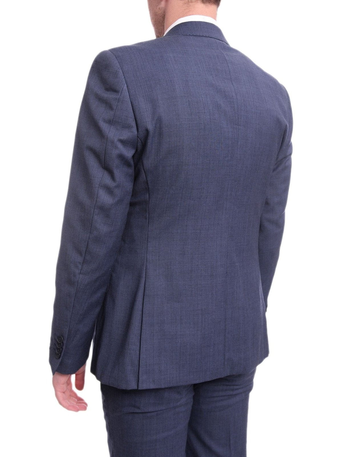 Ideal TWO PIECE SUITS Ideal Slim Fit Heather Blue Two Button Wool Suit With Peak Lapels