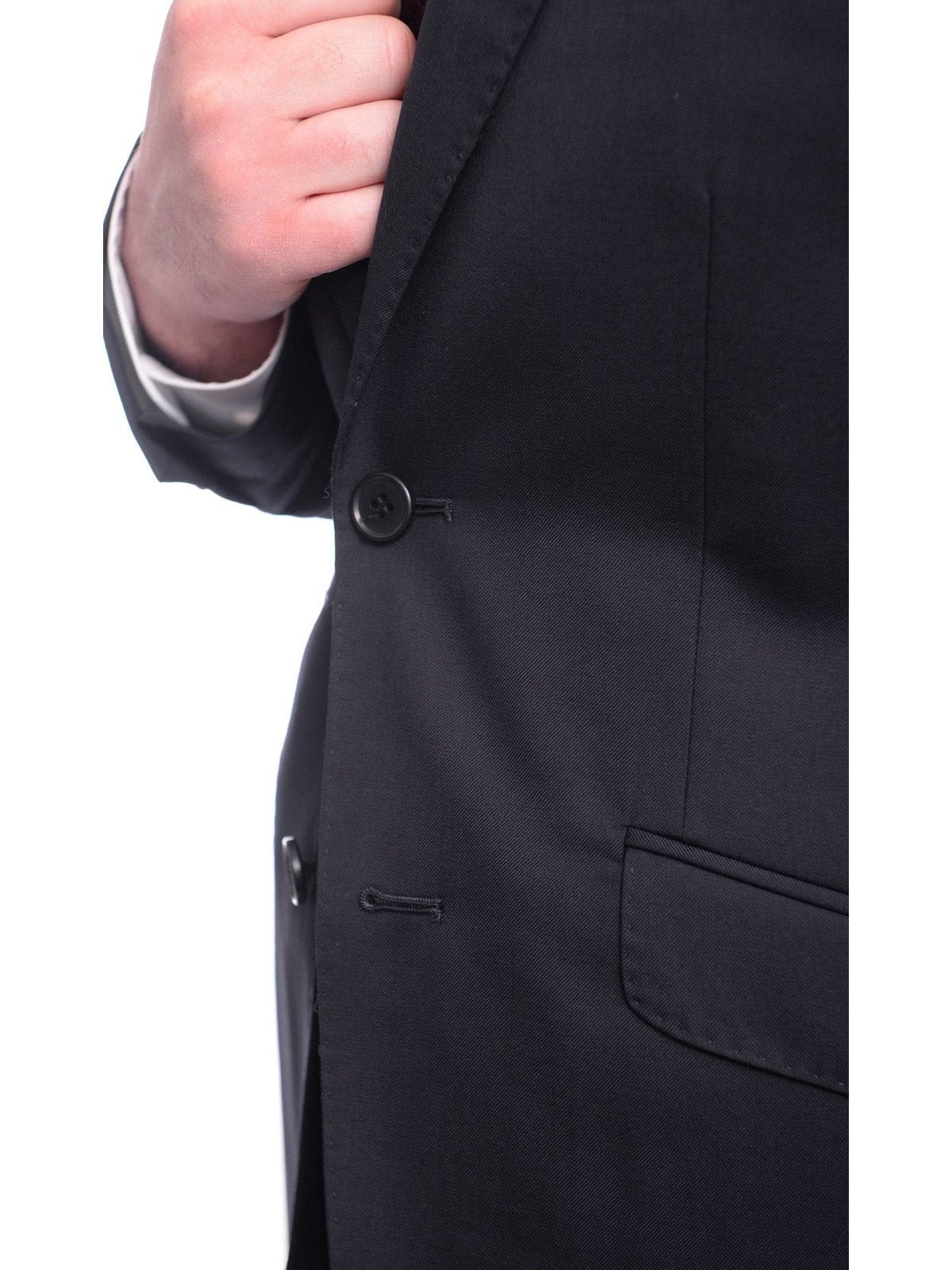 Ideal TWO PIECE SUITS Ideal Slim Fit Solid Navy Blue Two Button Wool Suit With Peak Lapels