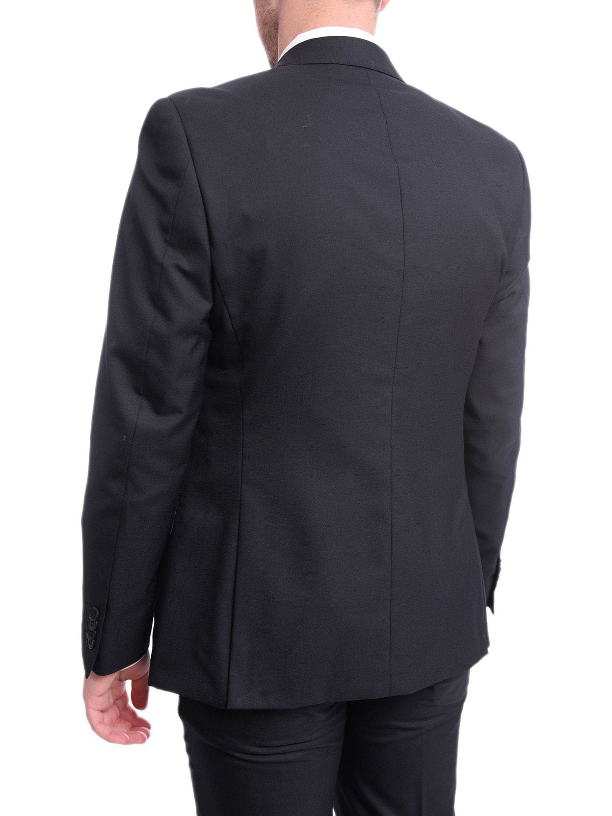 Ideal TWO PIECE SUITS Ideal Slim Fit Solid Navy Blue Two Button Wool Suit With Peak Lapels