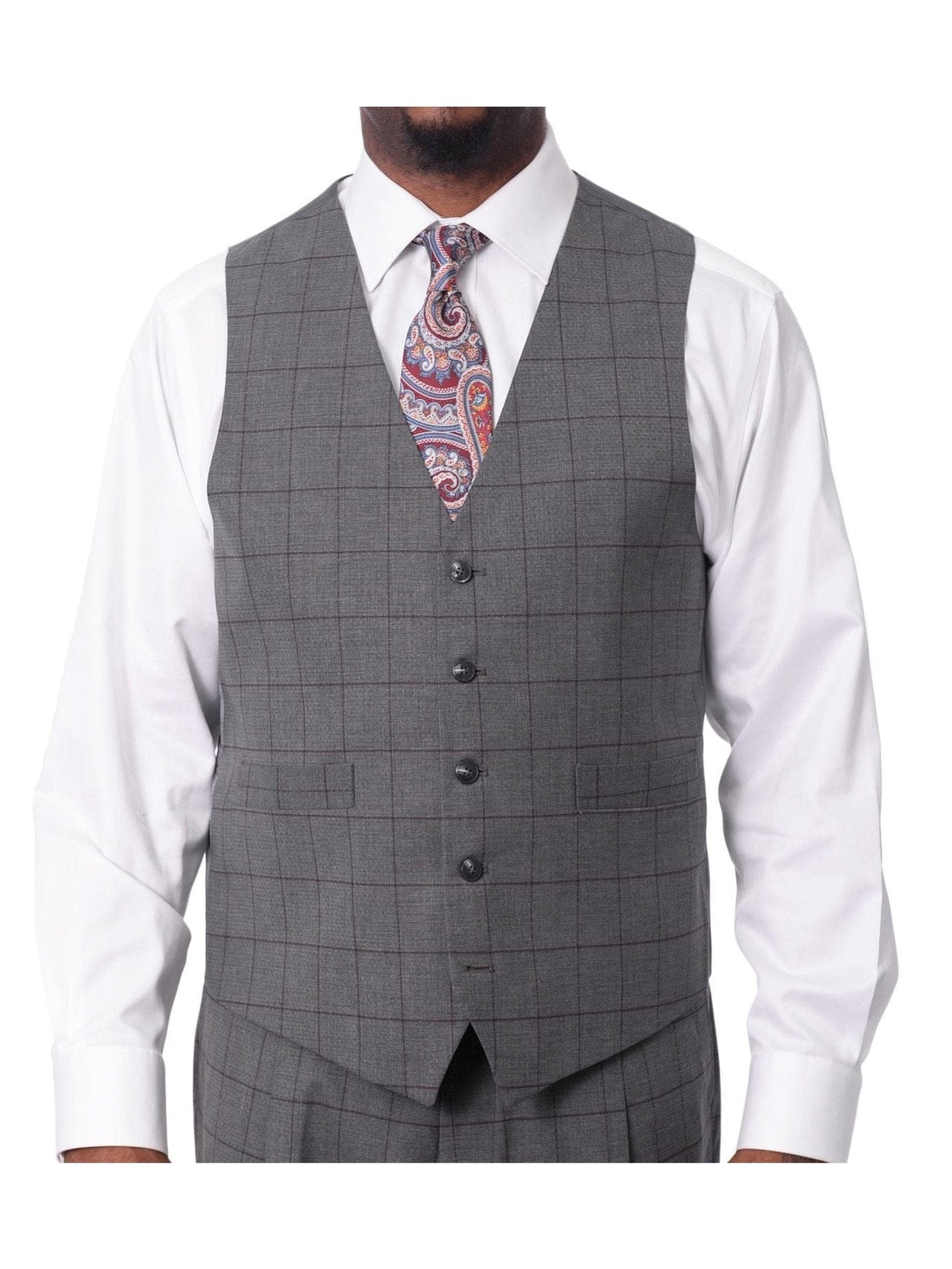 Italiano Italiano Mens Gray Windowpane 100% Zegna Wool Slim Fit 2 Piece Suit