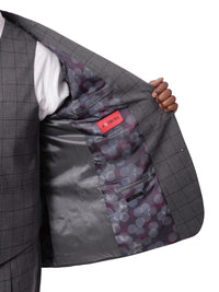 Thumbnail for Italiano Italiano Mens Gray Windowpane 100% Zegna Wool Slim Fit 2 Piece Suit