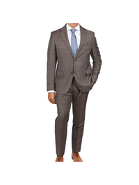 Thumbnail for Italiano SUITS Italiano Mens Brown Check 100% Zegna Wool Slim Fit 2 Button Suit