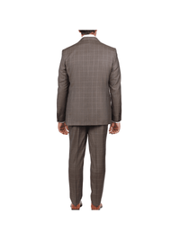 Thumbnail for Italiano SUITS Italiano Mens Brown Check 100% Zegna Wool Slim Fit 2 Button Suit