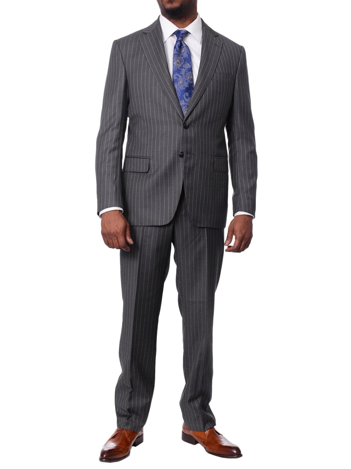 Italiano SUITS Italiano Mens Gray Pinstriped 100% Zegna Wool Slim Fit 2-Piece Suit