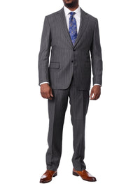 Thumbnail for Italiano SUITS Italiano Mens Gray Pinstriped 100% Zegna Wool Slim Fit 2-Piece Suit