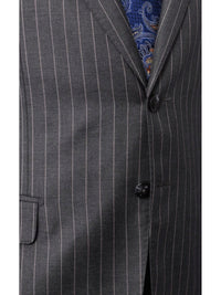 Thumbnail for Italiano SUITS Italiano Mens Gray Pinstriped 100% Zegna Wool Slim Fit 2-Piece Suit