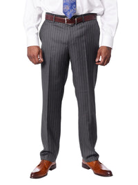 Thumbnail for Italiano SUITS Italiano Mens Gray Pinstriped 100% Zegna Wool Slim Fit 2-Piece Suit