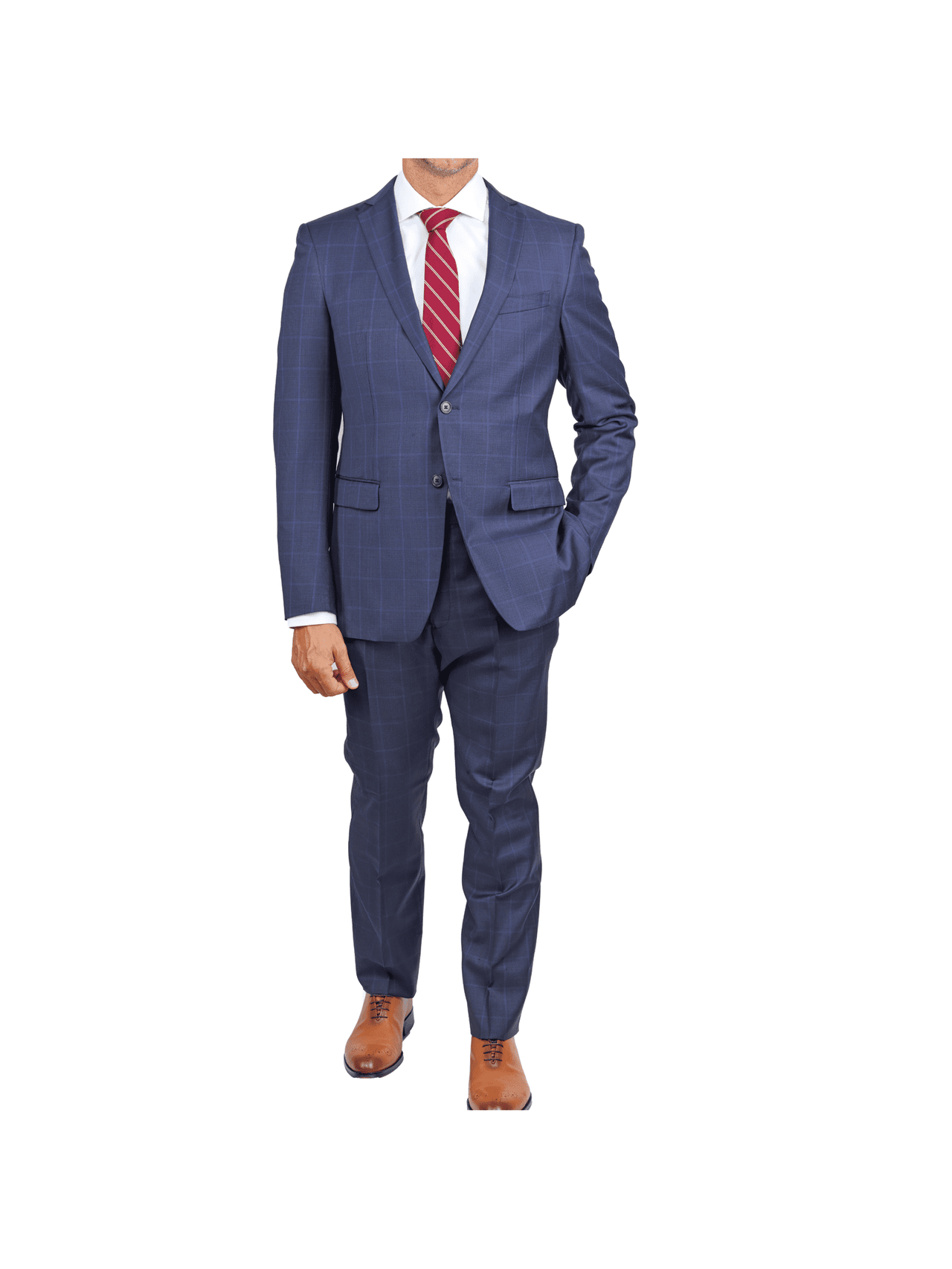 John Varvatos SUITS John Varvatos Mens Slim Fit Navy Blue Plaid Two Button Wool Suit