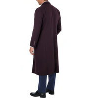 Thumbnail for Label E OUTERWEAR Mens Regular Fit Solid Burgundy Full Length Wool Cashmere Overcoat Top Coat