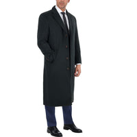 Thumbnail for Label E OUTERWEAR Mens Regular Fit Solid Hunter Green Full Length Wool Cashmere Overcoat Top Coat