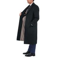 Thumbnail for Label E OUTERWEAR Mens Regular Fit Solid Hunter Green Full Length Wool Cashmere Overcoat Top Coat