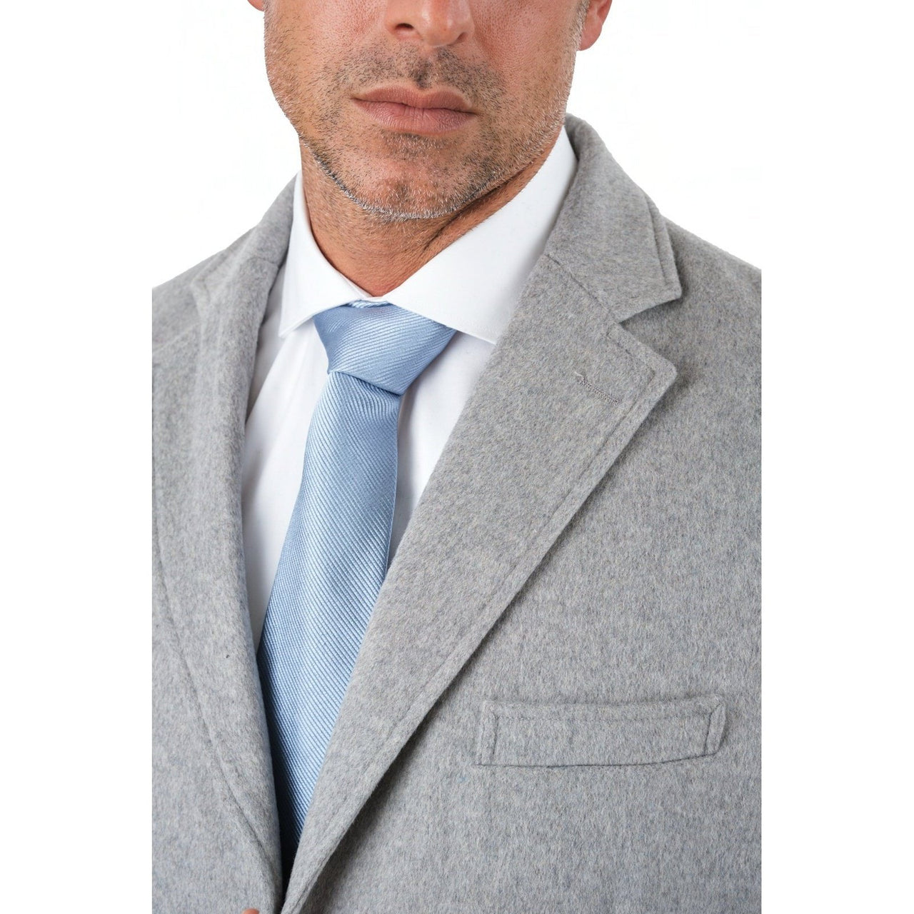 Label E OUTERWEAR Mens Regular Fit Solid Light Gray Full Length Wool Cashmere Overcoat Top Coat