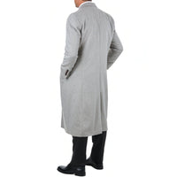 Thumbnail for Label E OUTERWEAR Mens Regular Fit Solid Light Gray Full Length Wool Cashmere Overcoat Top Coat