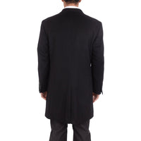 Thumbnail for Label E OUTERWEAR Mens Solid Black 3/4 Length Double Breasted Wool Cashmere Overcoat Top Coat