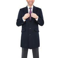 Thumbnail for Label E Sale Coats The Suit Depot Men's Wool Cashmere Single Breasted Blue 3/4 Length Top Coat