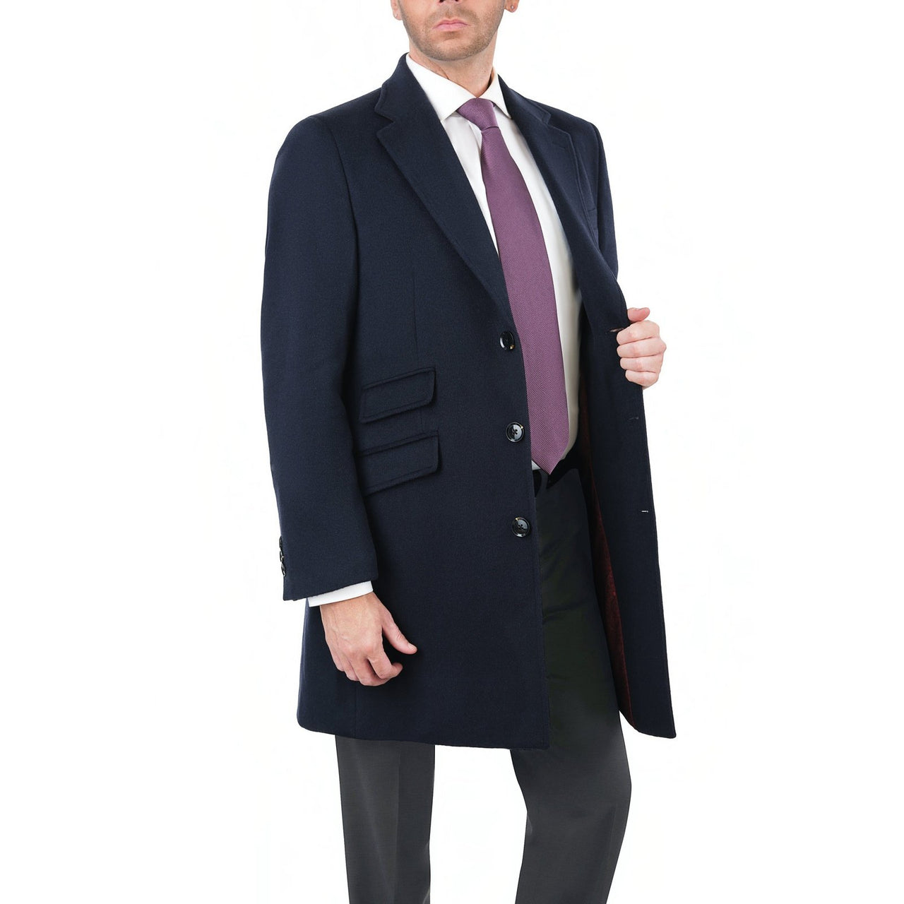 Label E Sale Coats The Suit Depot Men's Wool Cashmere Single Breasted Blue 3/4 Length Top Coat