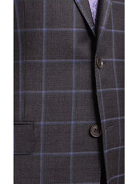 Thumbnail for Label E TWO PIECE SUITS Mens Classic Fit Gray With Purple Windowpane Two Button Wool Suit