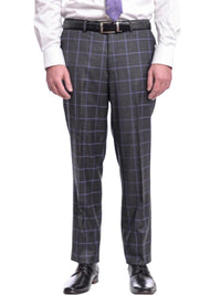 Thumbnail for Label E TWO PIECE SUITS Mens Classic Fit Gray With Purple Windowpane Two Button Wool Suit