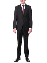 Thumbnail for Label M Bestselling Items Men's Euro Slim Fit Solid Black Two Button 2 Piece 100% Wool Suit