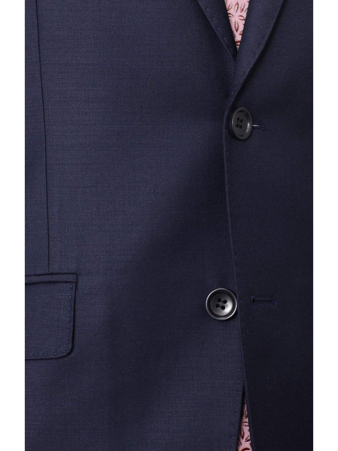 Label M Bestselling Items Men's Slim Fit Solid Navy Blue Two Button Wrinkle Resistant 2 Piece Wool Suit