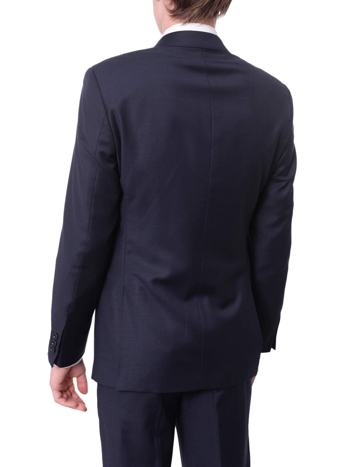 Label M Bestselling Items Men's Slim Fit Solid Navy Blue Two Button Wrinkle Resistant 2 Piece Wool Suit