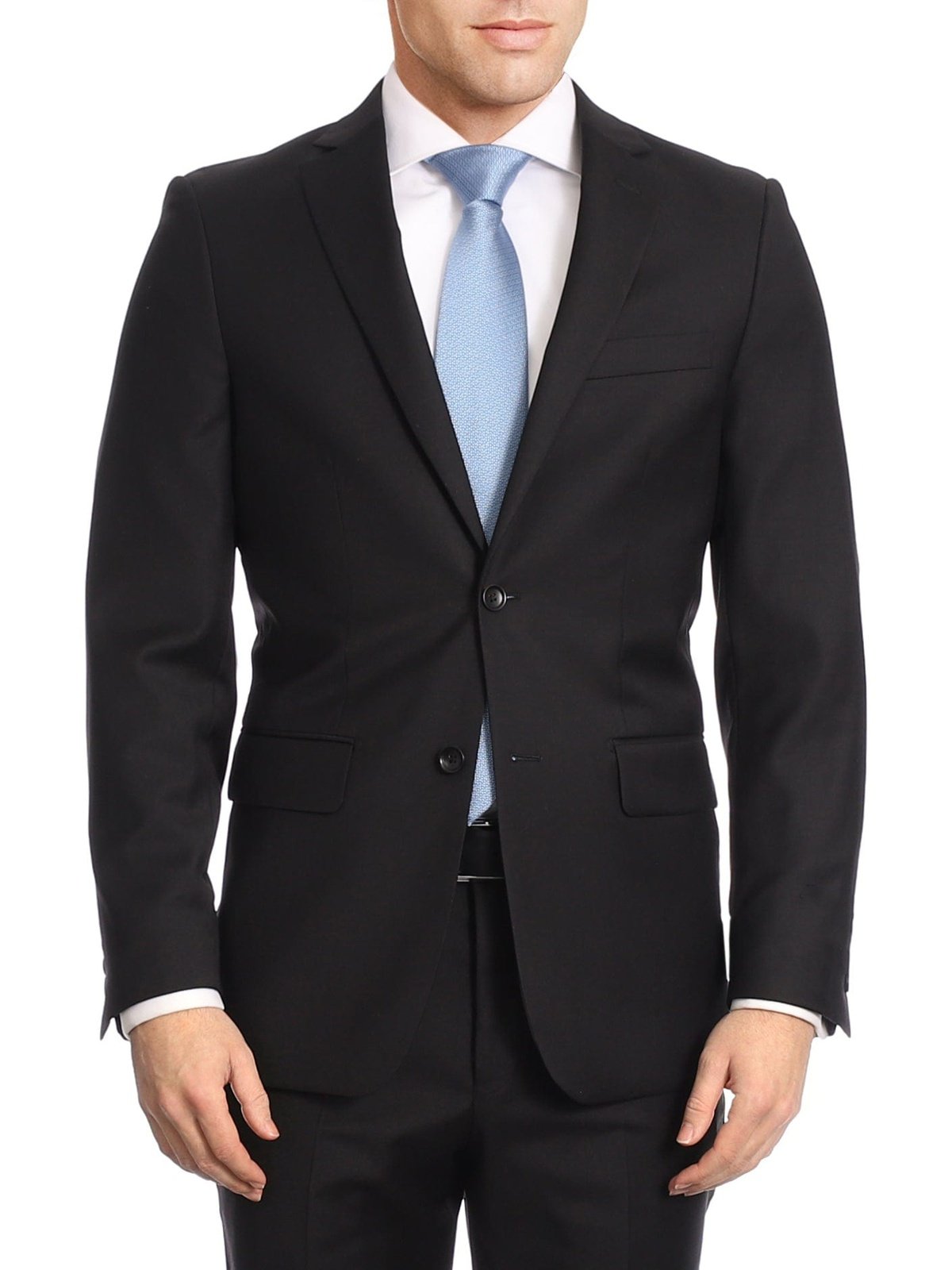 Label M Bestselling Items Mens Classic Fit Two Button 100% Wool Wrinkle Resistant Suit - Solid Black