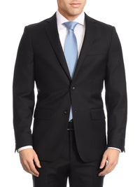 Thumbnail for Label M Bestselling Items Mens Classic Fit Two Button 100% Wool Wrinkle Resistant Suit - Solid Black