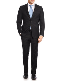 Thumbnail for Label M Bestselling Items Mens Classic Fit Two Button 100% Wool Wrinkle Resistant Suit - Solid Black