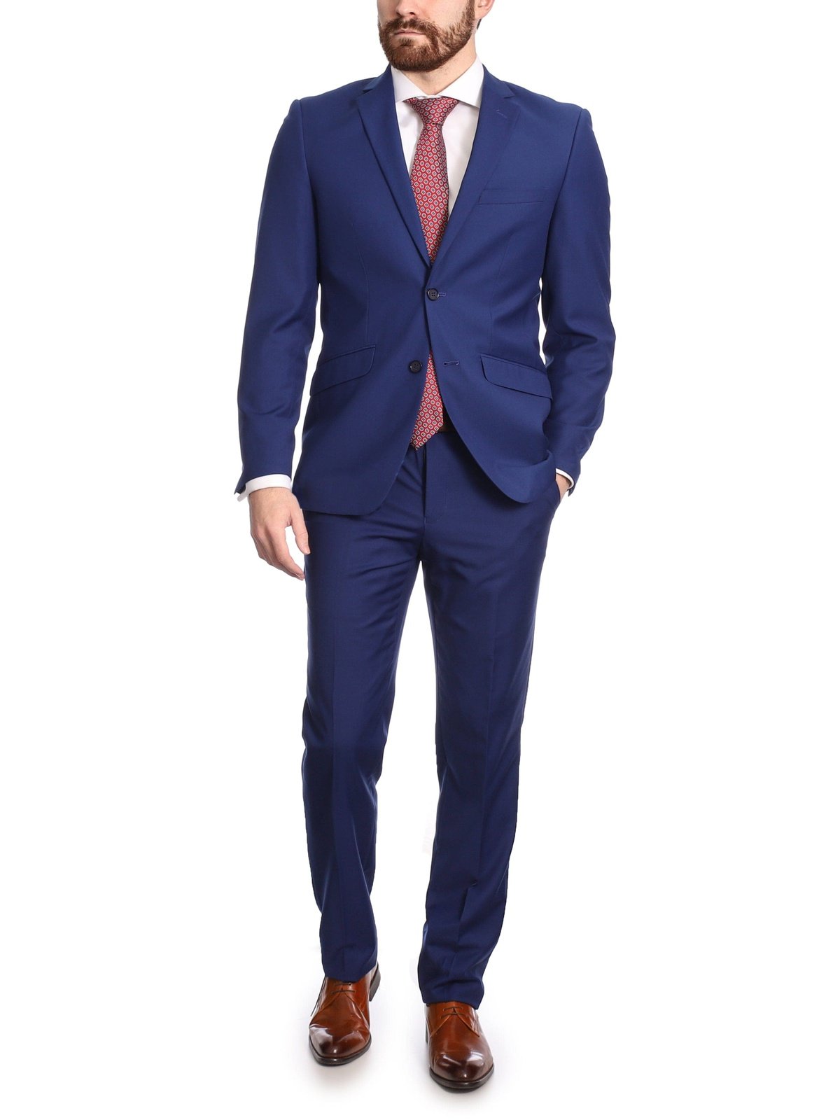 Label M Mens Classic Fit Two Button 100% Wool Wrinkle Resistant Suit - Royal Blue