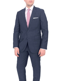 Thumbnail for Label M Mens Solid Blue 100% Wool Slim Fit 2 Button 2 Piece Suit