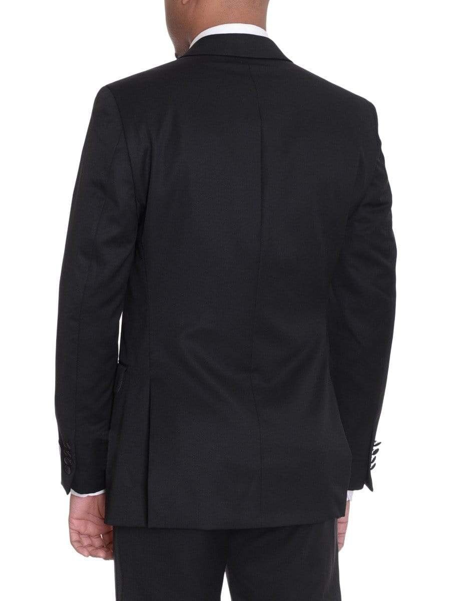 Label M TUXEDOS Men's Classic Fit Solid Black Two Button 100% Wool Formal Tuxedo Suit