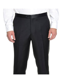 Thumbnail for Label M TUXEDOS Modern Fit Solid Black One Button Wool Blend Tuxedo Suit With Peak Lapels