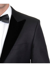 Thumbnail for Label M TUXEDOS Modern Fit Solid Black One Button Wool Blend Tuxedo Suit With Peak Lapels