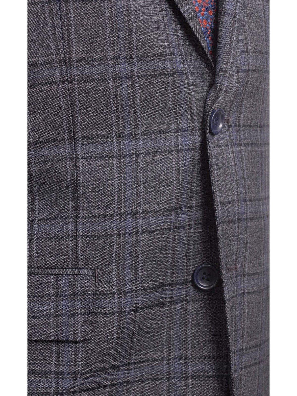 Label M TWO PIECE SUITS Men's Classic Fit Medium Blue Plaid Two Button Wool Suit