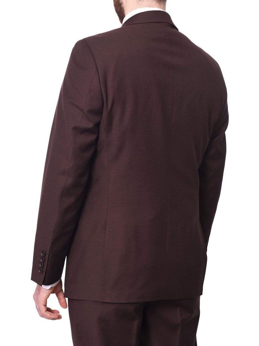 Label M TWO PIECE SUITS Mens Classic Fit Two Button 100% Wool Wrinkle Resistant Suit - Solid Brown