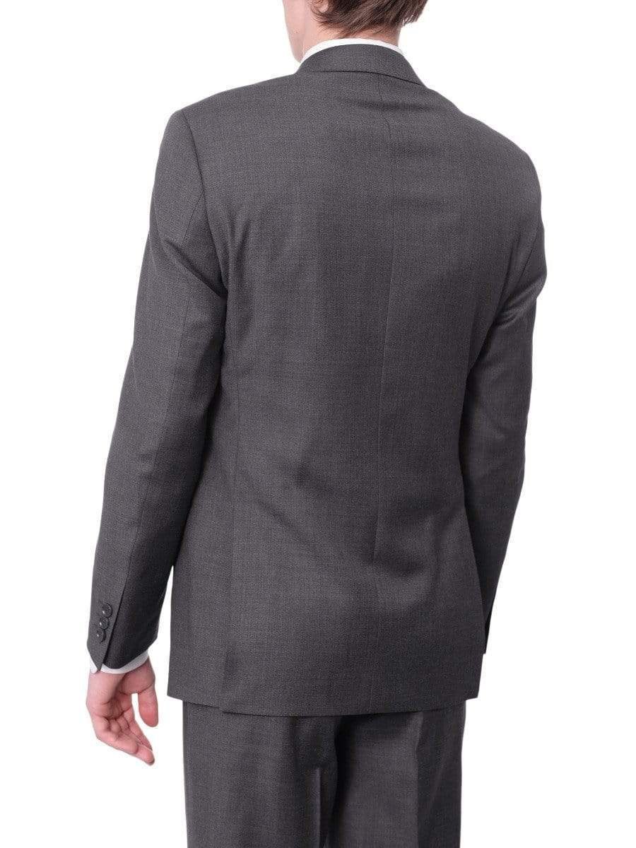 Label M TWO PIECE SUITS Mens Extra Slim Fit Heather Medium Gray Two Button Wool Suit