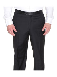 Thumbnail for London Fog TUXEDOS Modern Fit Solid Black One Button Tuxedo Suit With Peak Lapels