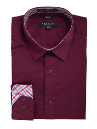 Thumbnail for Marquis SHIRTS M Marquis Slim Fit Solid Burgundy Red Spread Collar Cotton Blend Dress Shirt