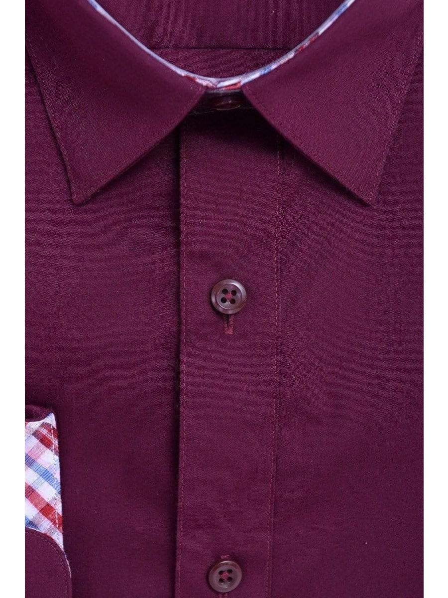 Marquis SHIRTS Marquis Slim Fit Solid Burgundy Red Spread Collar Cotton Blend Dress Shirt